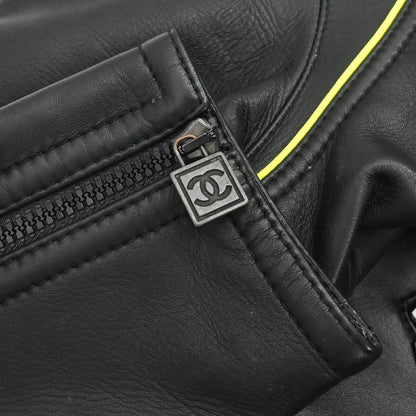 Chanel 2004 Sport Line Hooded Zip Up Leather Jacket Black #42