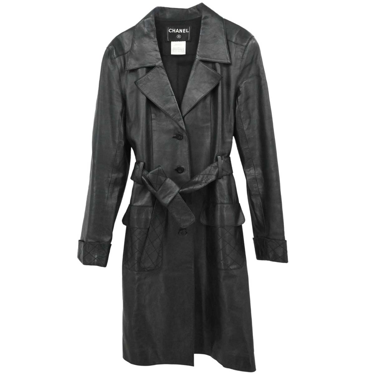 Chanel 2006 Leather Coat Jacket Black #38