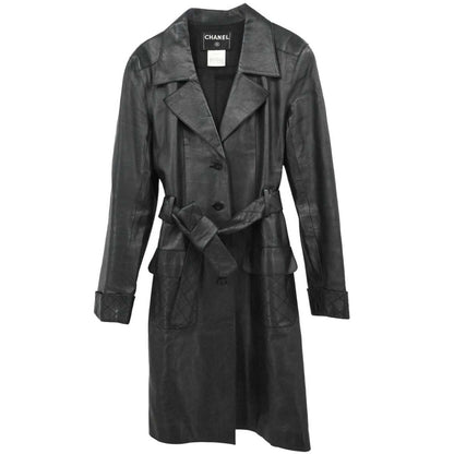 Chanel 2006 Leather Coat Jacket Black #38