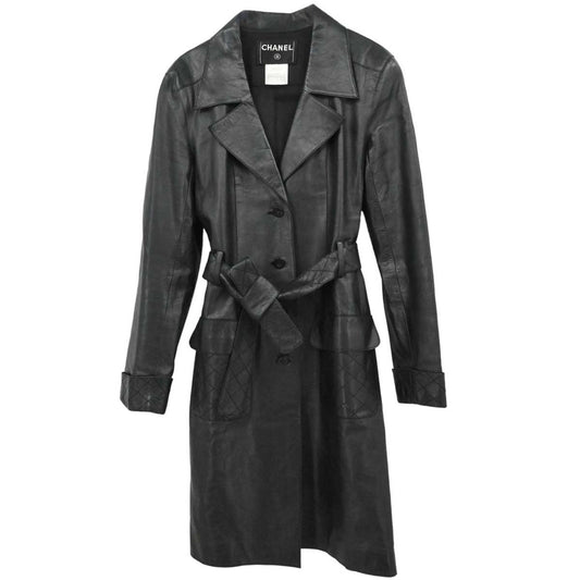 Chanel 2006 Leather Coat Jacket Black #38