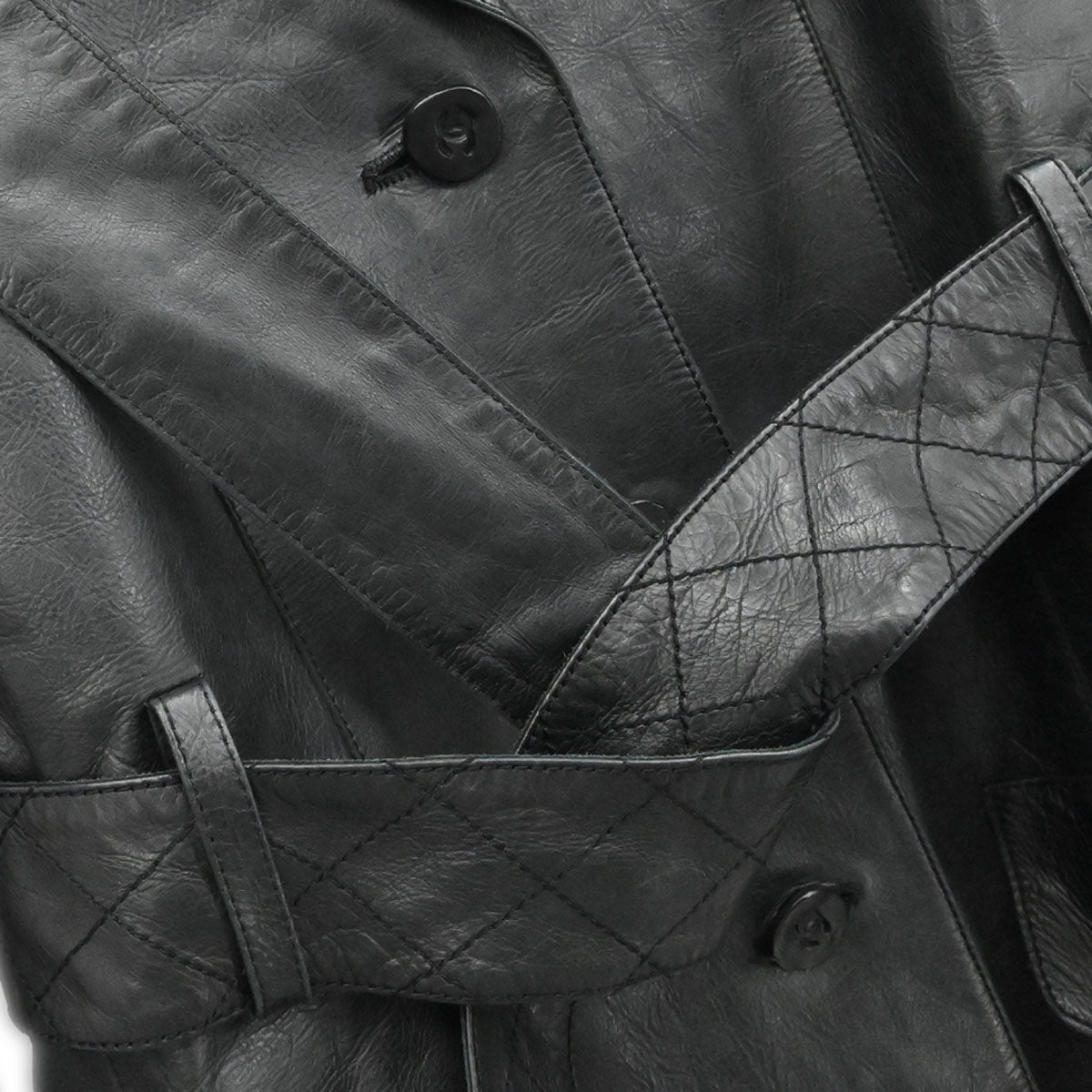 Chanel 2006 Leather Coat Jacket Black #38
