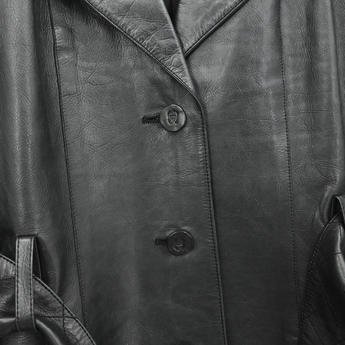 Chanel 2006 Leather Coat Jacket Black #38