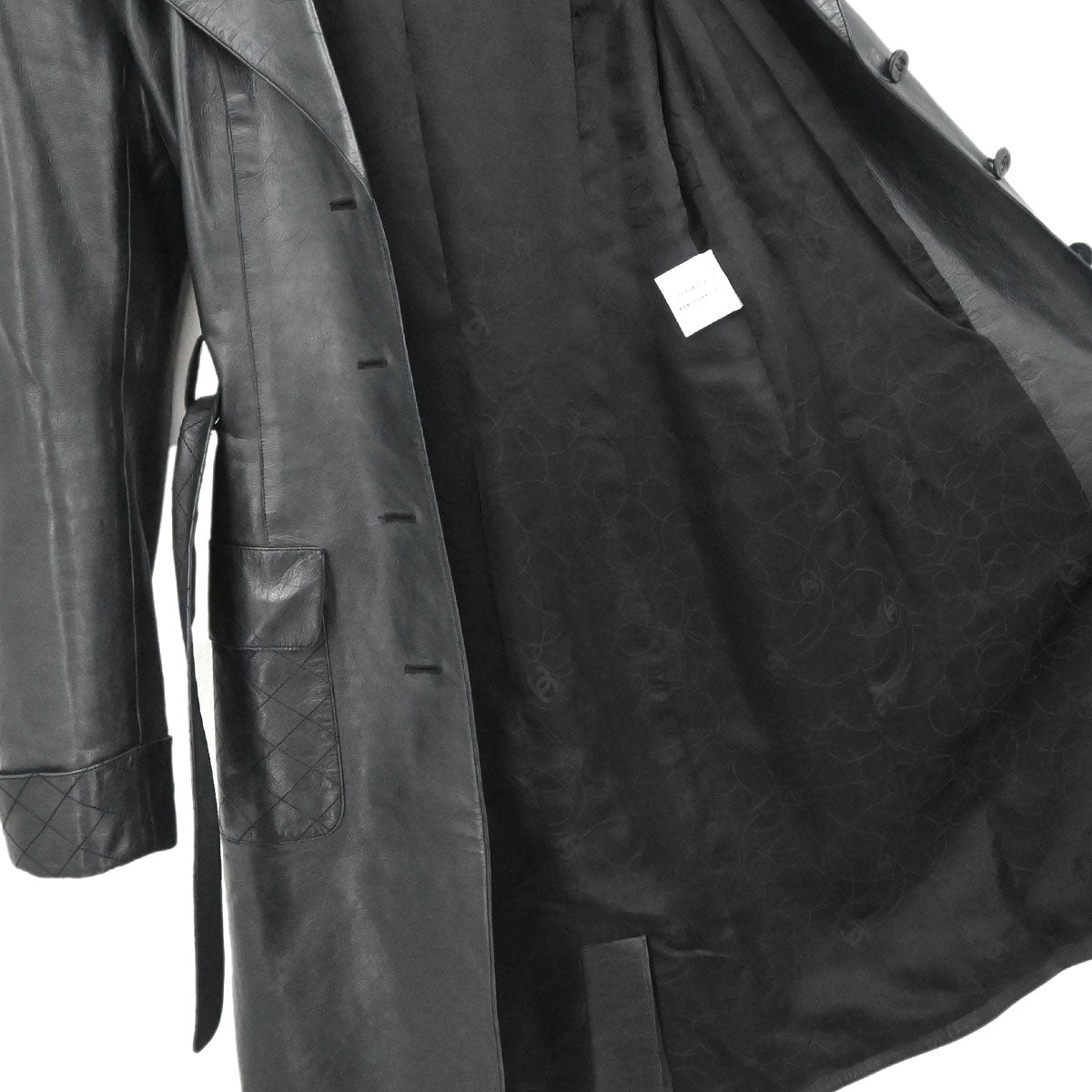 Chanel 2006 Leather Coat Jacket Black #38