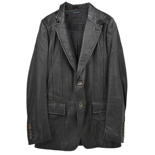 Gucci Single Breasted Leather Jacket Dark Brown #46