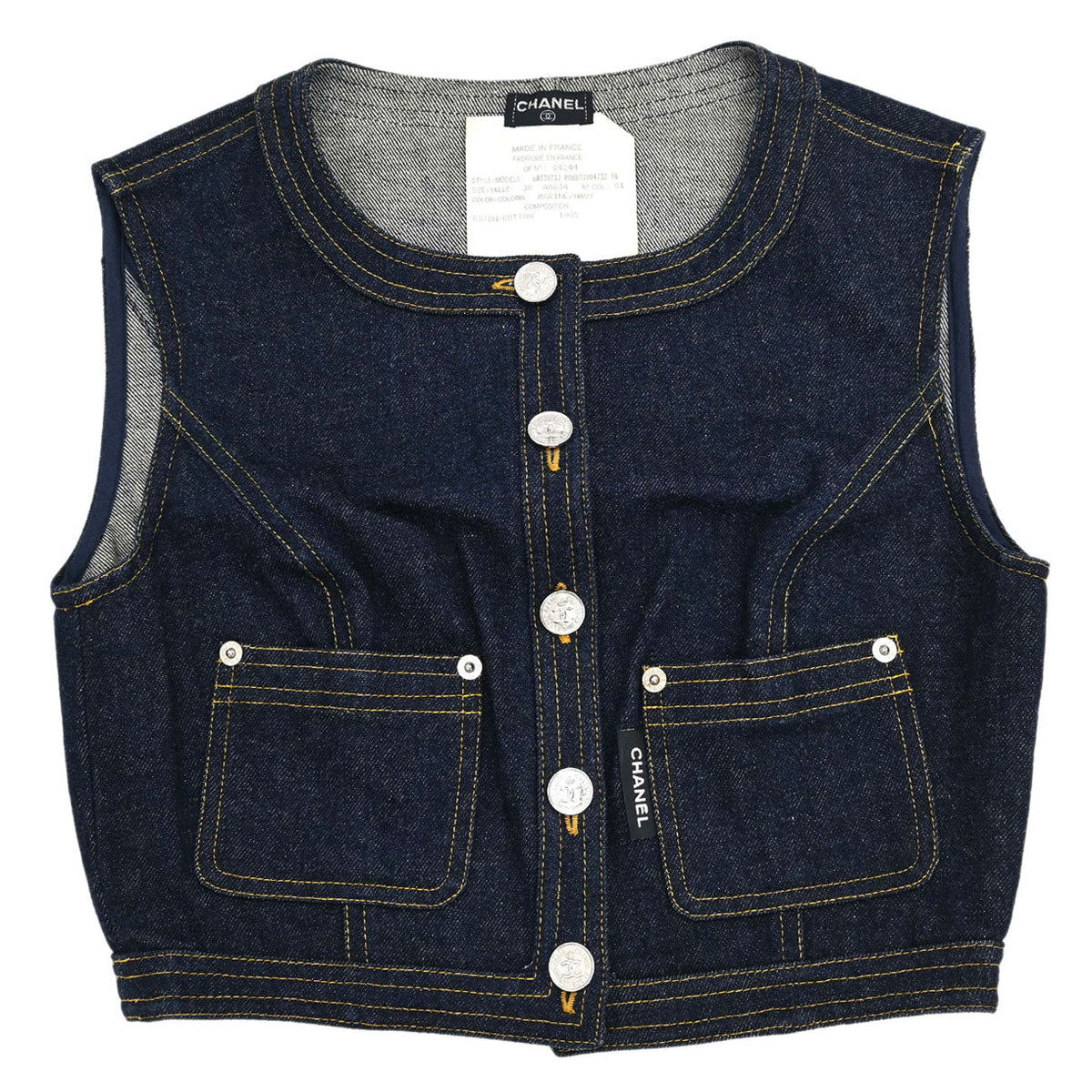 Chanel 1996 Sleeveless Vest Denim Jacket Navy #38