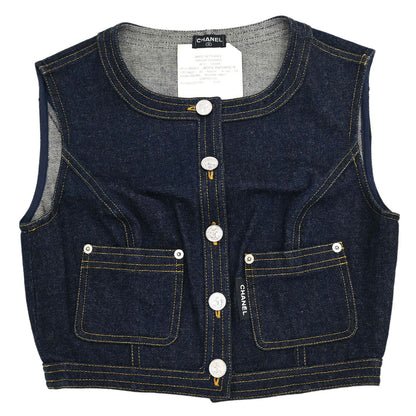 Chanel 1996 Sleeveless Vest Denim Jacket Navy #38