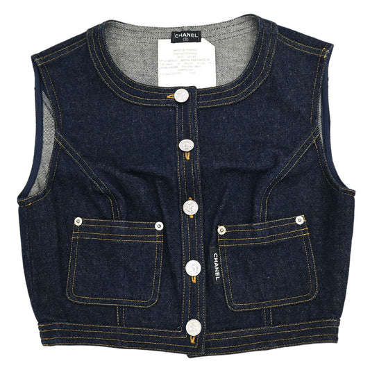 Chanel 1996 Sleeveless Vest Denim Jacket Navy #38