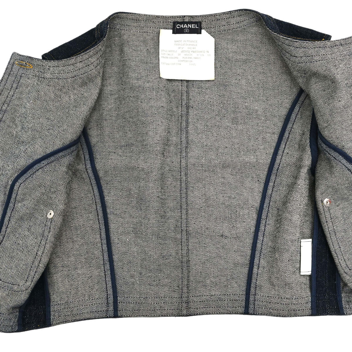 Chanel 1996 Sleeveless Vest Denim Jacket Navy #38