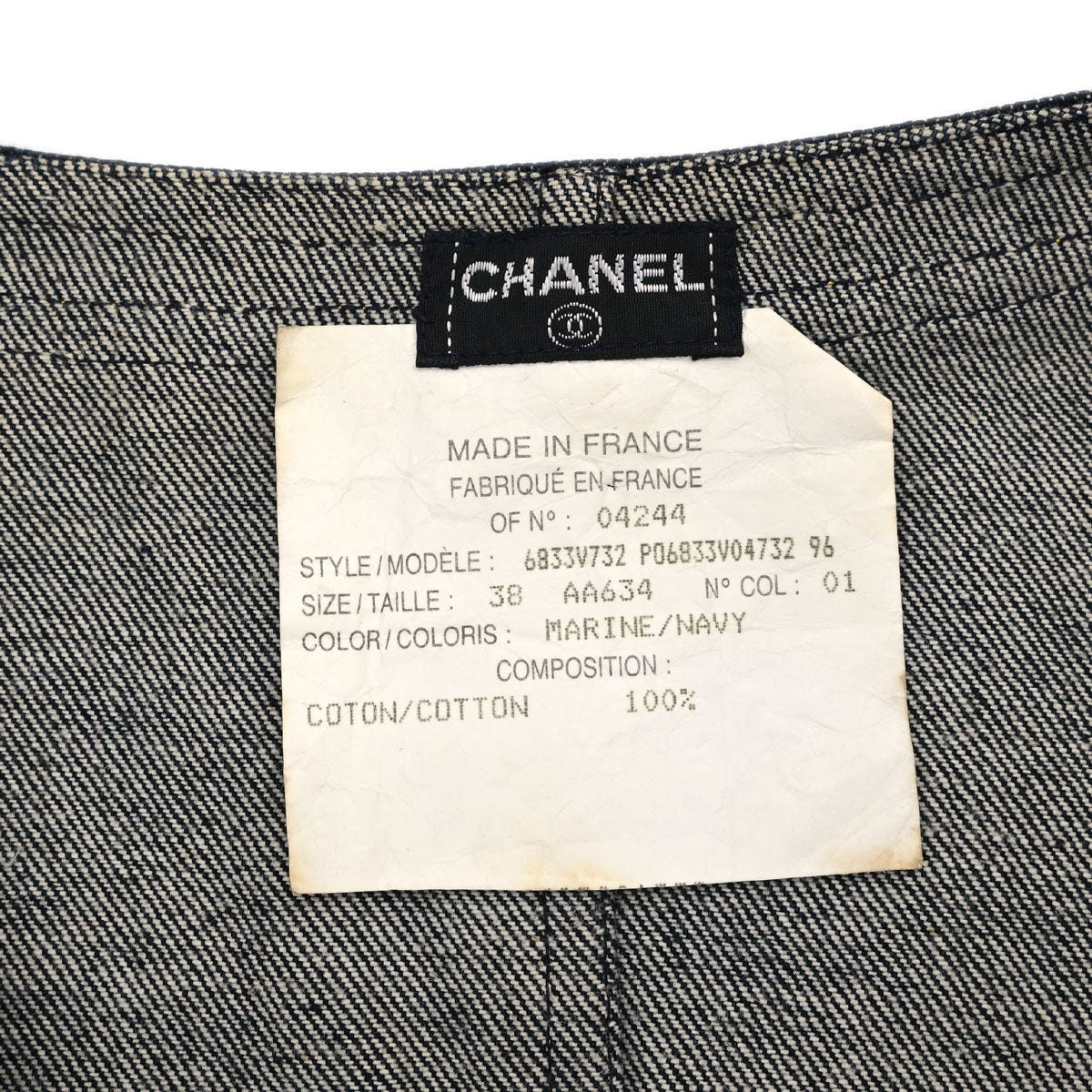 Chanel 1996 Sleeveless Vest Denim Jacket Navy #38