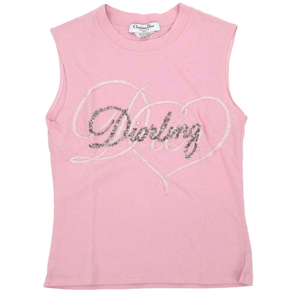 Christian Dior Sleeveless Tank Top Sequins Rhinestone Beads Pink