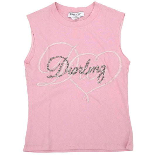 Christian Dior Sleeveless Tank Top Sequins Rhinestone Beads Pink