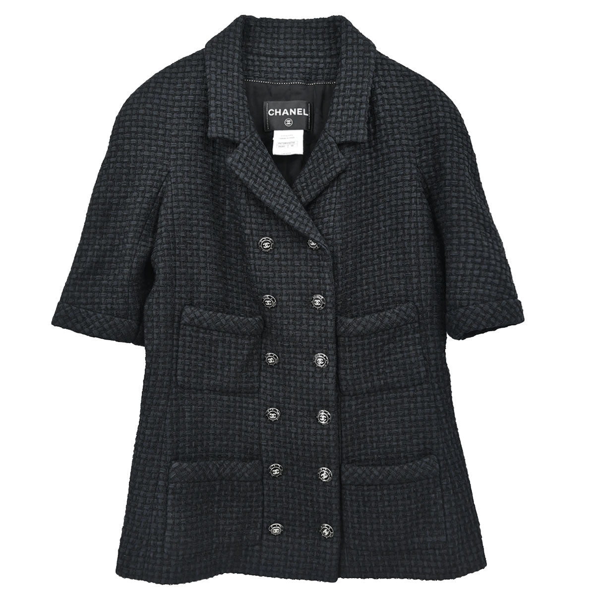 Chanel 2014 Double Breasted Short Sleeve Jacket Tweed Black #40