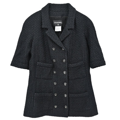 Chanel 2014 Double Breasted Short Sleeve Jacket Tweed Black #40