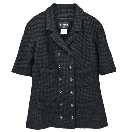 Chanel 2014 Double Breasted Short Sleeve Jacket Tweed Black #40