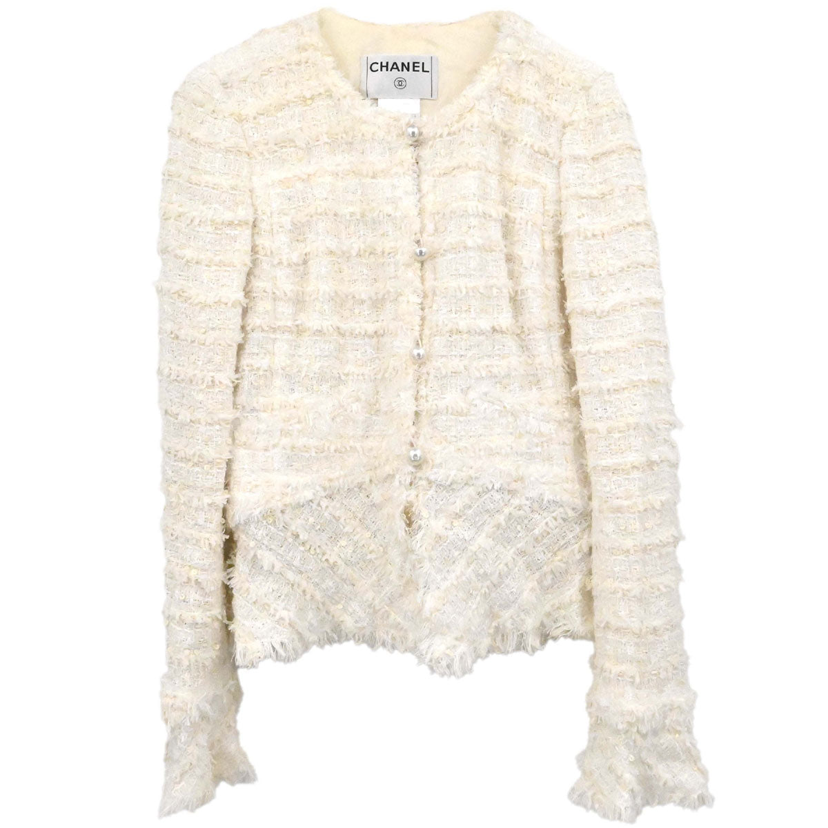 Chanel 2005 Collarless Jacket Tweed White #38