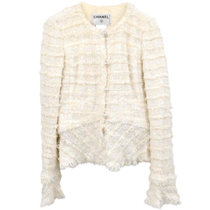 Chanel 2005 Collarless Jacket Tweed White #38