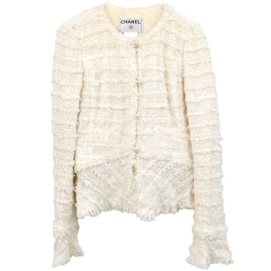 Chanel 2005 Collarless Jacket Tweed White #38