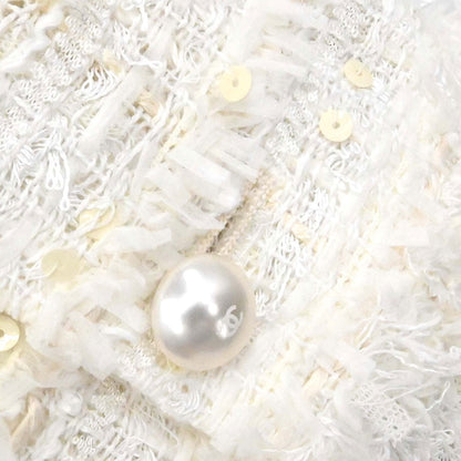 Chanel 2005 Collarless Jacket Tweed White #38