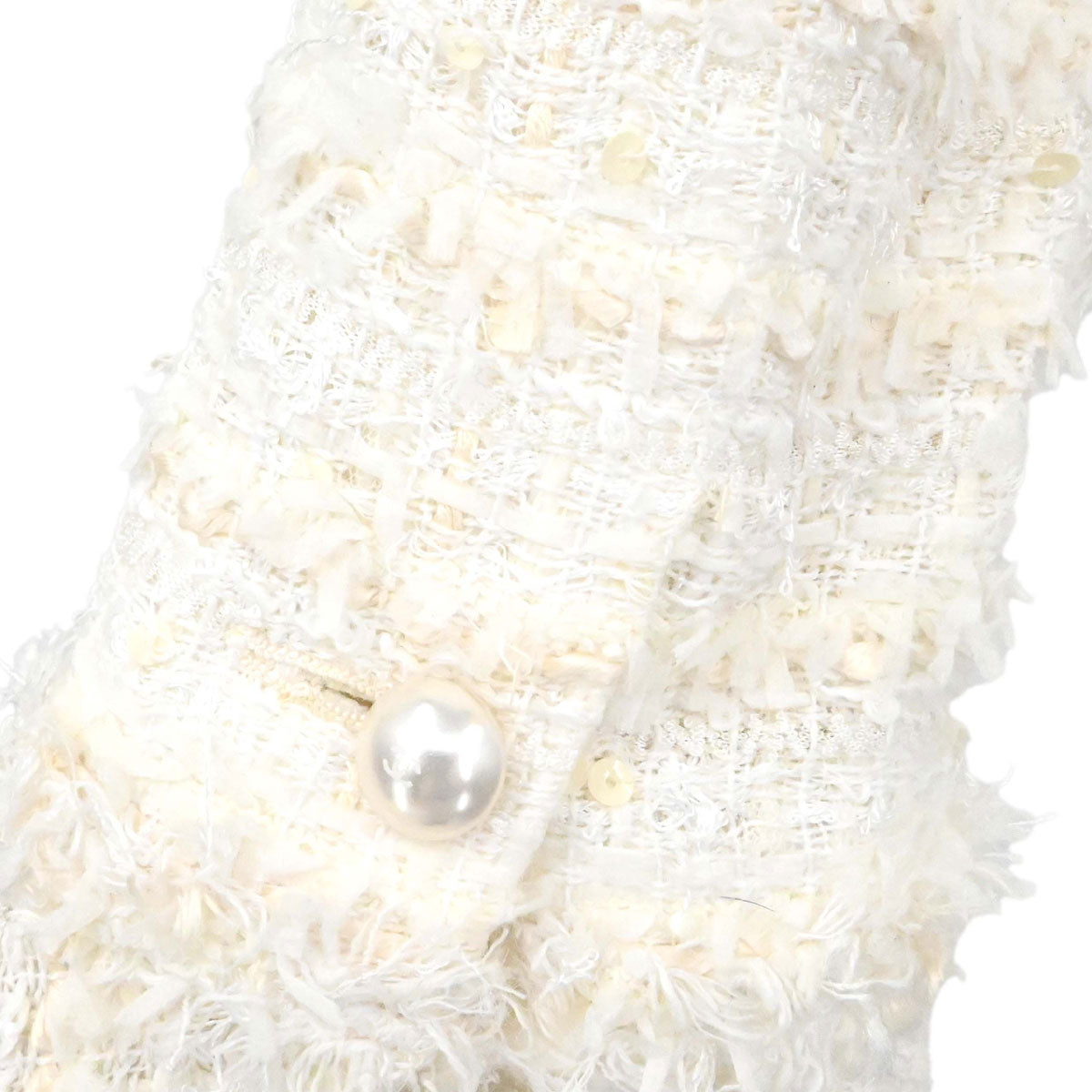 Chanel 2005 Collarless Jacket Tweed White #38