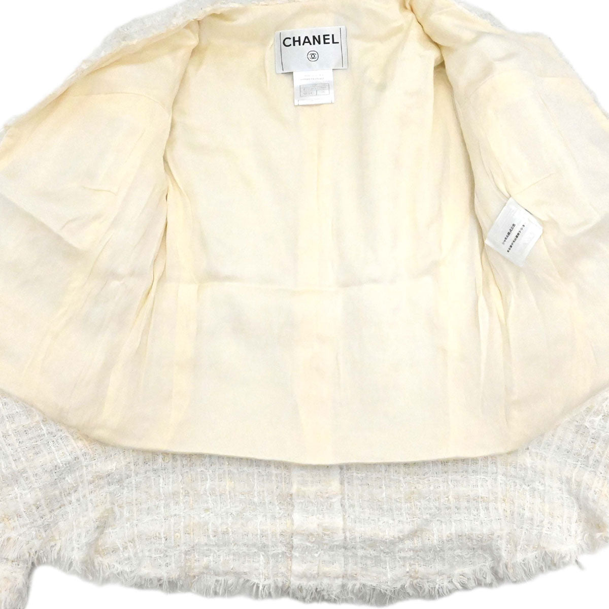 Chanel 2005 Collarless Jacket Tweed White #38