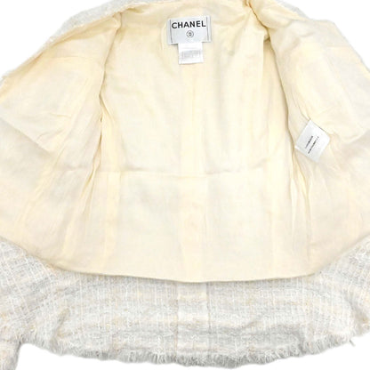 Chanel 2005 Collarless Jacket Tweed White #38
