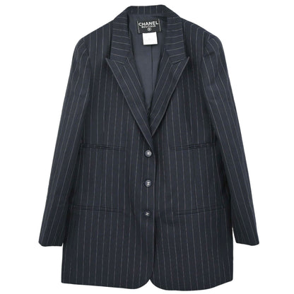 Chanel 1996 Single Breasted Striped Jacket Navy #40