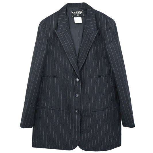Chanel 1996 Single Breasted Striped Jacket Navy #40