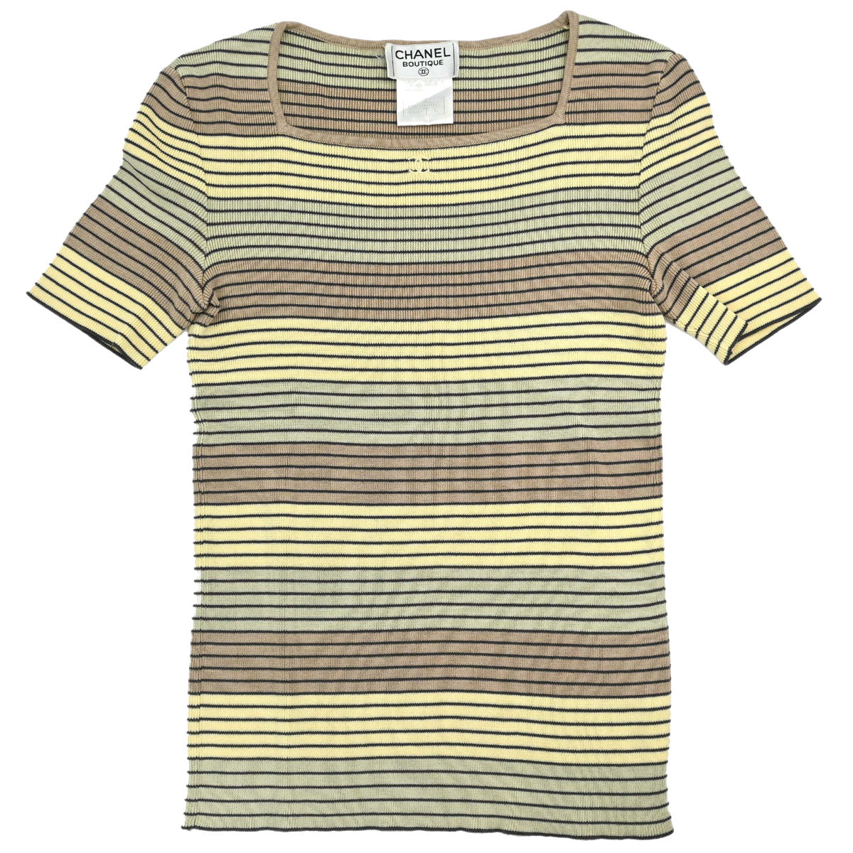 Chanel 1998 Short Sleeve Top Striped Yellow #36