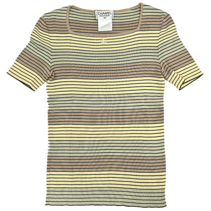 Chanel 1998 Short Sleeve Top Striped Yellow #36