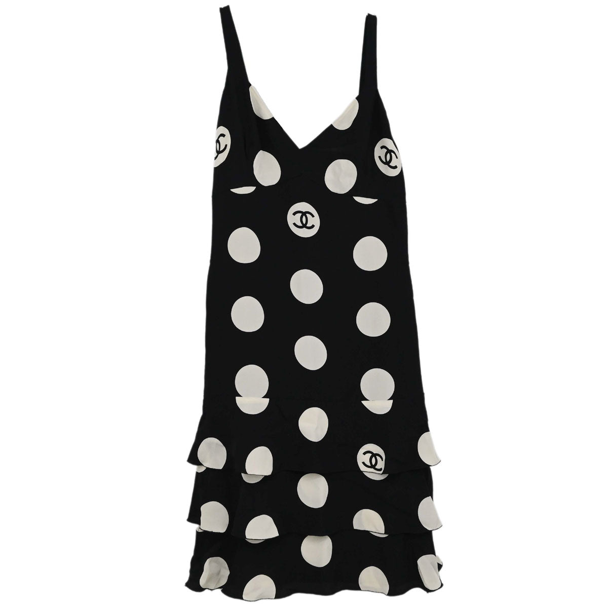 Chanel 1997 Camisole Dot Dress Black White #40