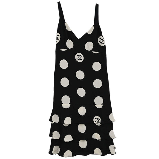 Chanel 1997 Camisole Dot Dress Black White #40