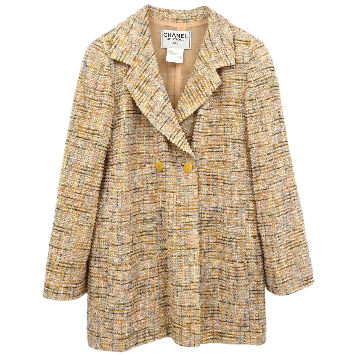Chanel 1999 Double Breasted Tweed Jacket Beige #36