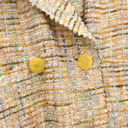 Chanel 1999 Double Breasted Tweed Jacket Beige #36