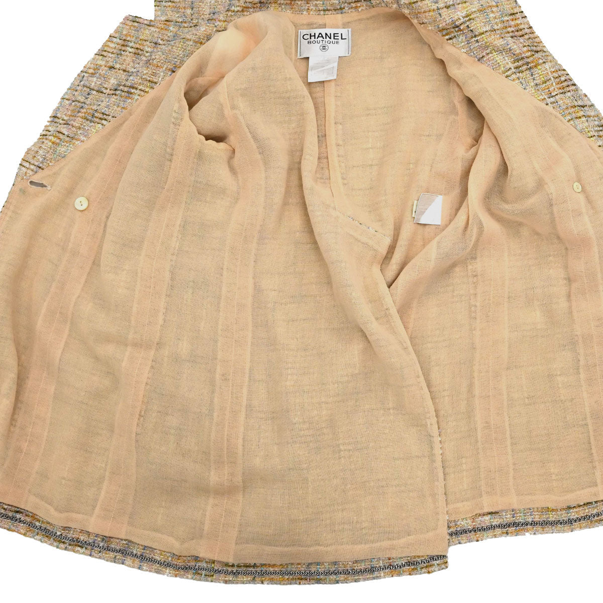 Chanel 1999 Double Breasted Tweed Jacket Beige #36