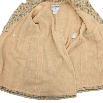 Chanel 1999 Double Breasted Tweed Jacket Beige #36