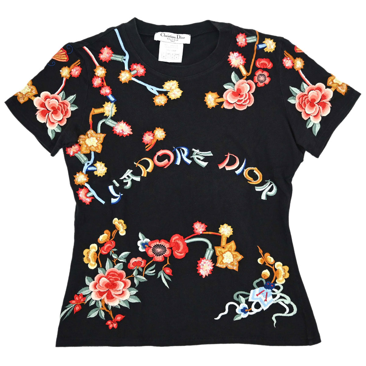 Christian Dior 2001 T-shirt Top Embroidery Sequins Black #38