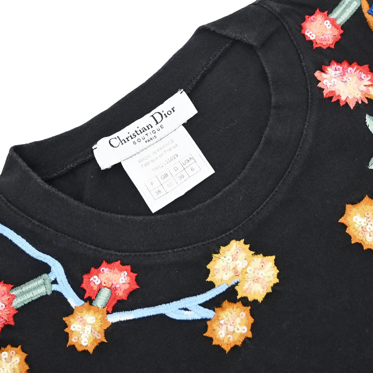 Christian Dior 2001 T-shirt Top Embroidery Sequins Black #38