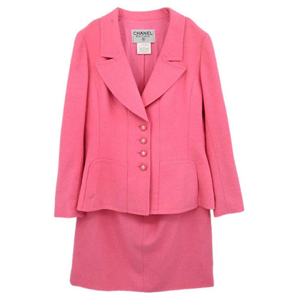 Chanel 1997 Tweed Setup Suit Jacket Skirt Pink #38