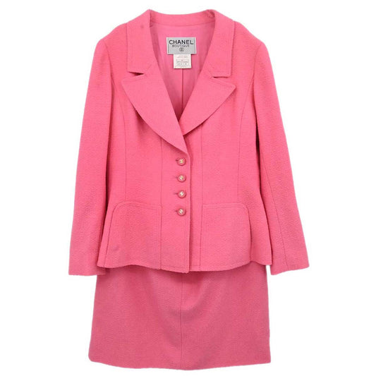 Chanel 1997 Tweed Setup Suit Jacket Skirt Pink #38