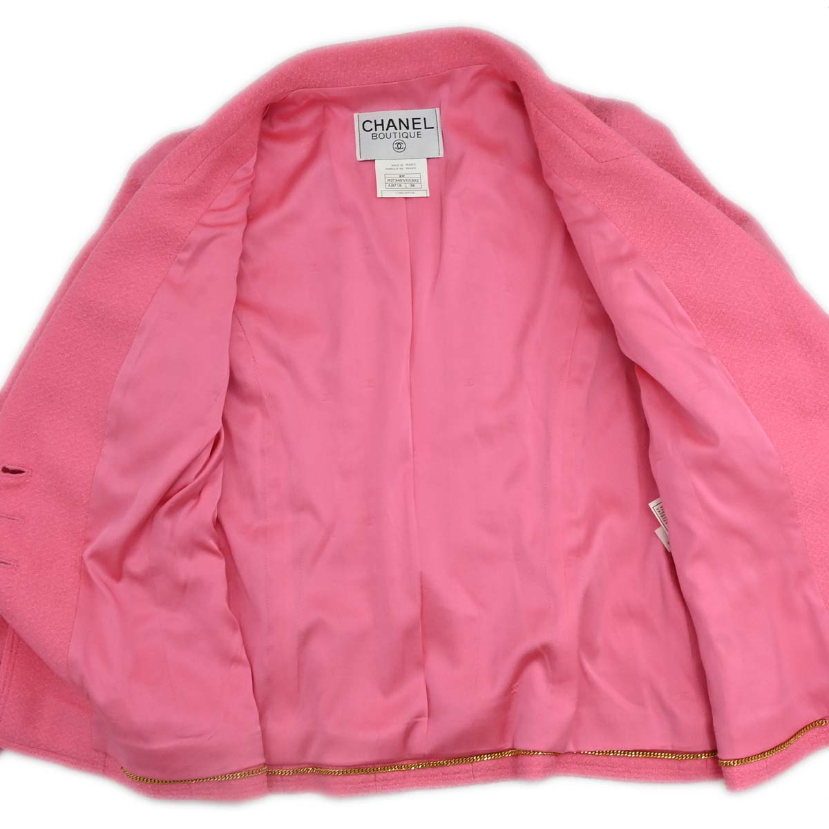 Chanel 1997 Tweed Setup Suit Jacket Skirt Pink #38