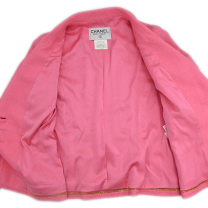 Chanel 1997 Tweed Setup Suit Jacket Skirt Pink #38