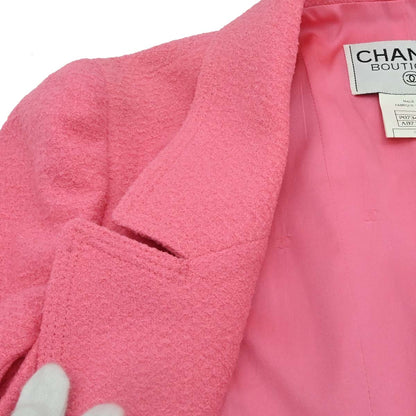 Chanel 1997 Tweed Setup Suit Jacket Skirt Pink #38