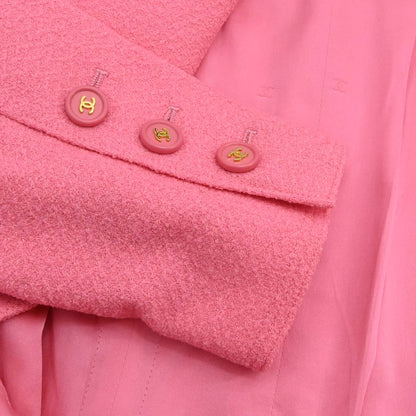 Chanel 1997 Tweed Setup Suit Jacket Skirt Pink #38