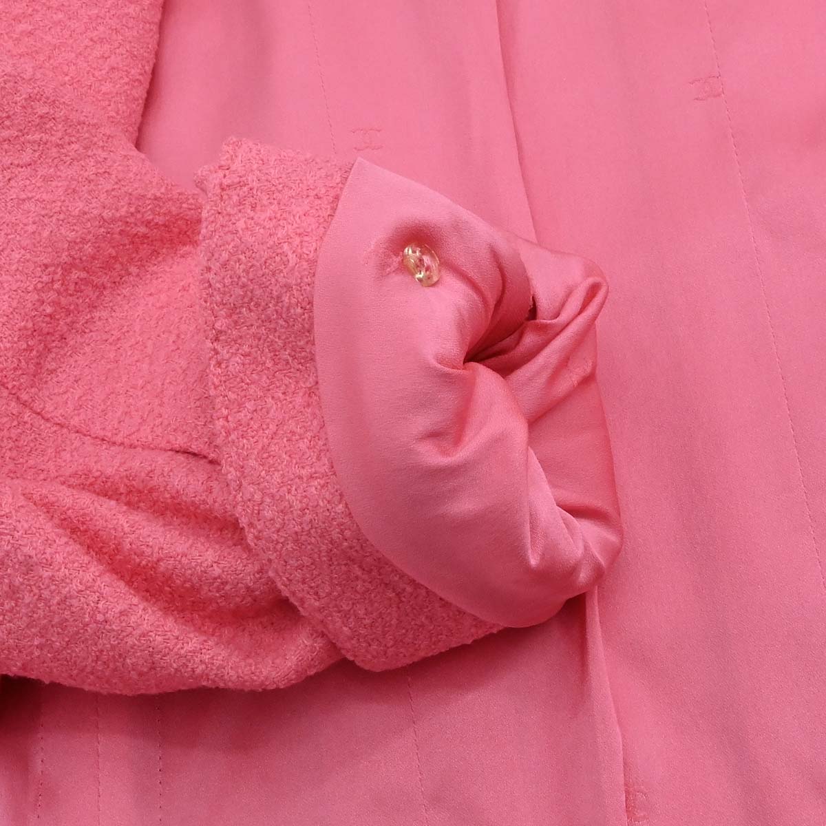 Chanel 1997 Tweed Setup Suit Jacket Skirt Pink #38
