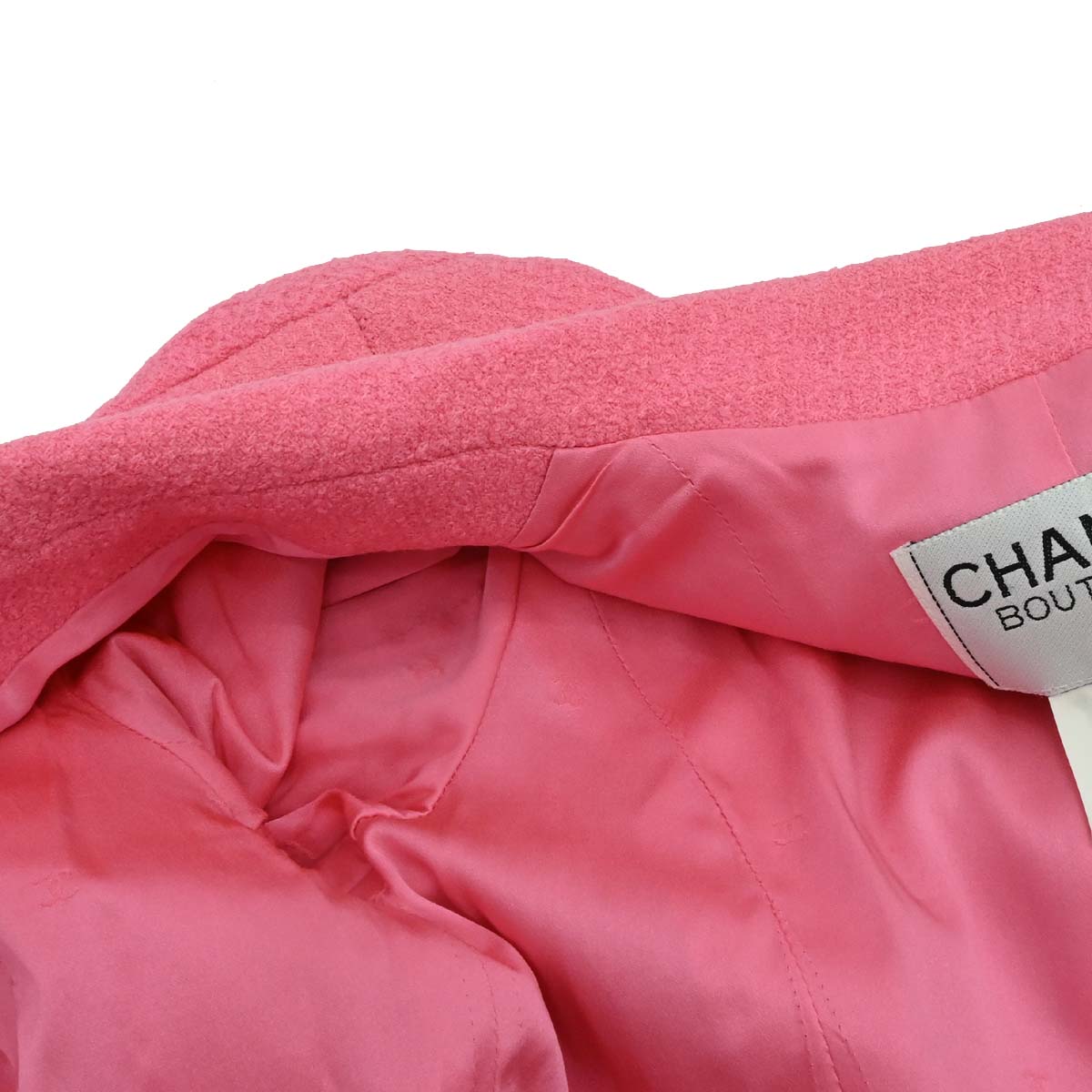Chanel 1997 Tweed Setup Suit Jacket Skirt Pink #38