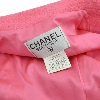 Chanel 1997 Tweed Setup Suit Jacket Skirt Pink #38