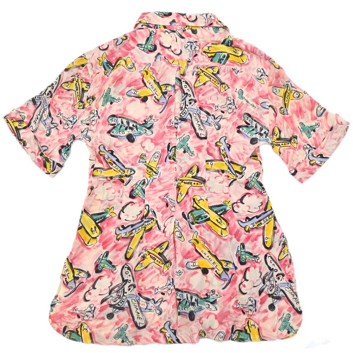 Chanel Short Sleeve Airplane Print Shirt Blouse Pink #40