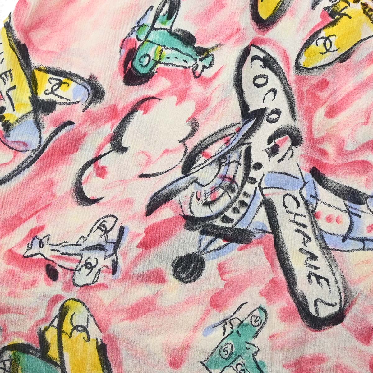 Chanel Short Sleeve Airplane Print Shirt Blouse Pink #40