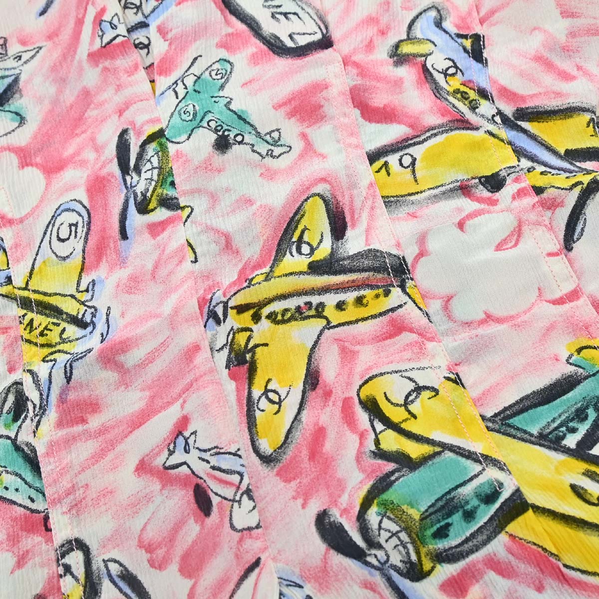 Chanel Short Sleeve Airplane Print Shirt Blouse Pink #40