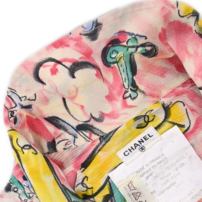 Chanel Short Sleeve Airplane Print Shirt Blouse Pink #40